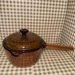 Vintage Corning visions Amber Glass Saucepan with Lid - Amber Brown 1 liter